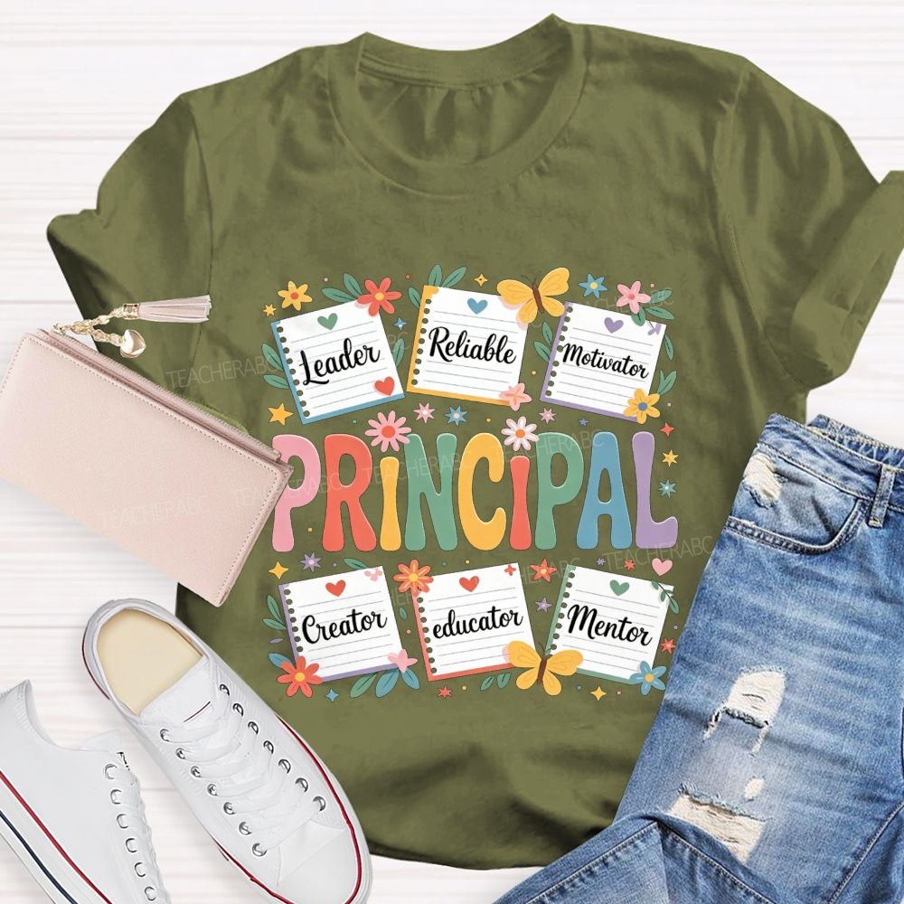 Principal Leader Reliable Motivator Notebook Floral Butterfly T-shirt