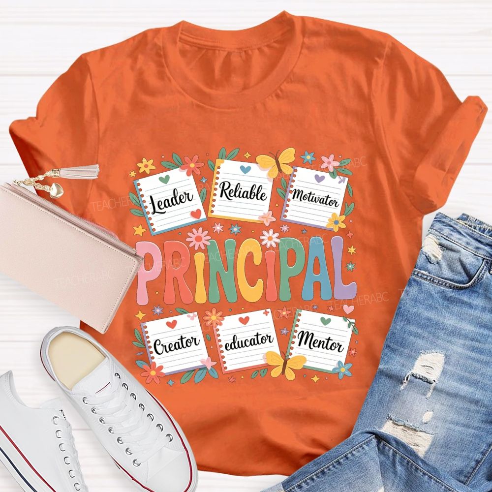 Principal Leader Reliable Motivator Notebook Floral Butterfly T-shirt