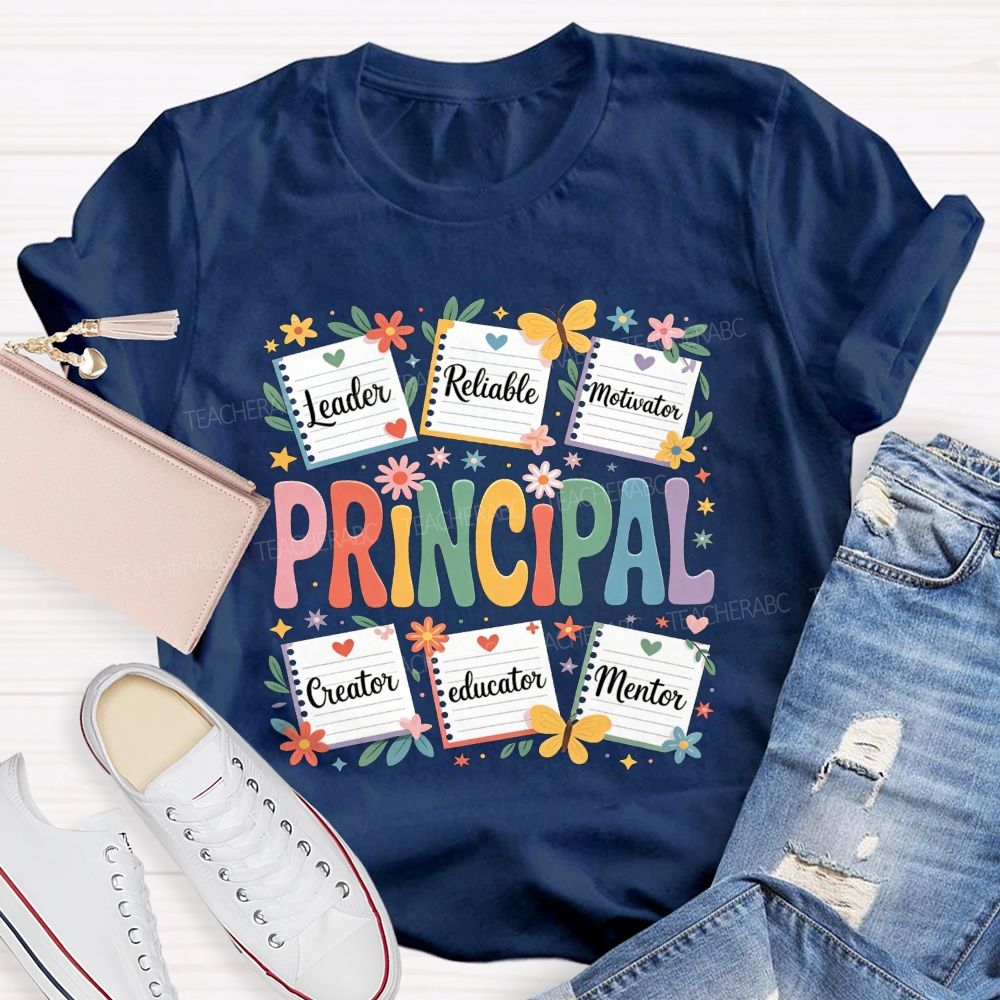 Principal Leader Reliable Motivator Notebook Floral Butterfly T-shirt