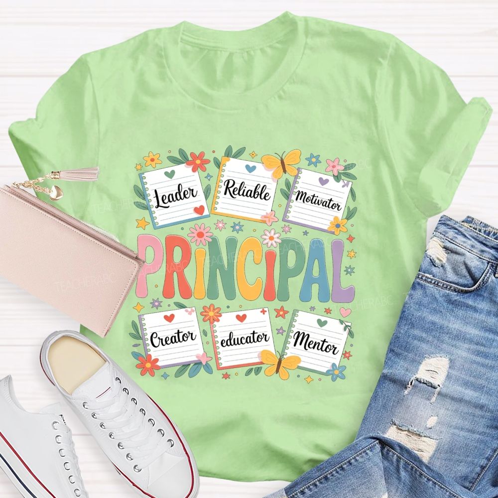 Principal Leader Reliable Motivator Notebook Floral Butterfly T-shirt
