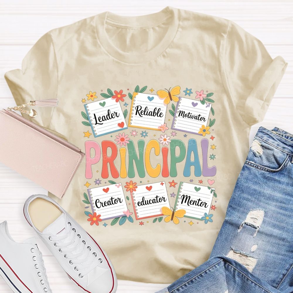 Principal Leader Reliable Motivator Notebook Floral Butterfly T-shirt