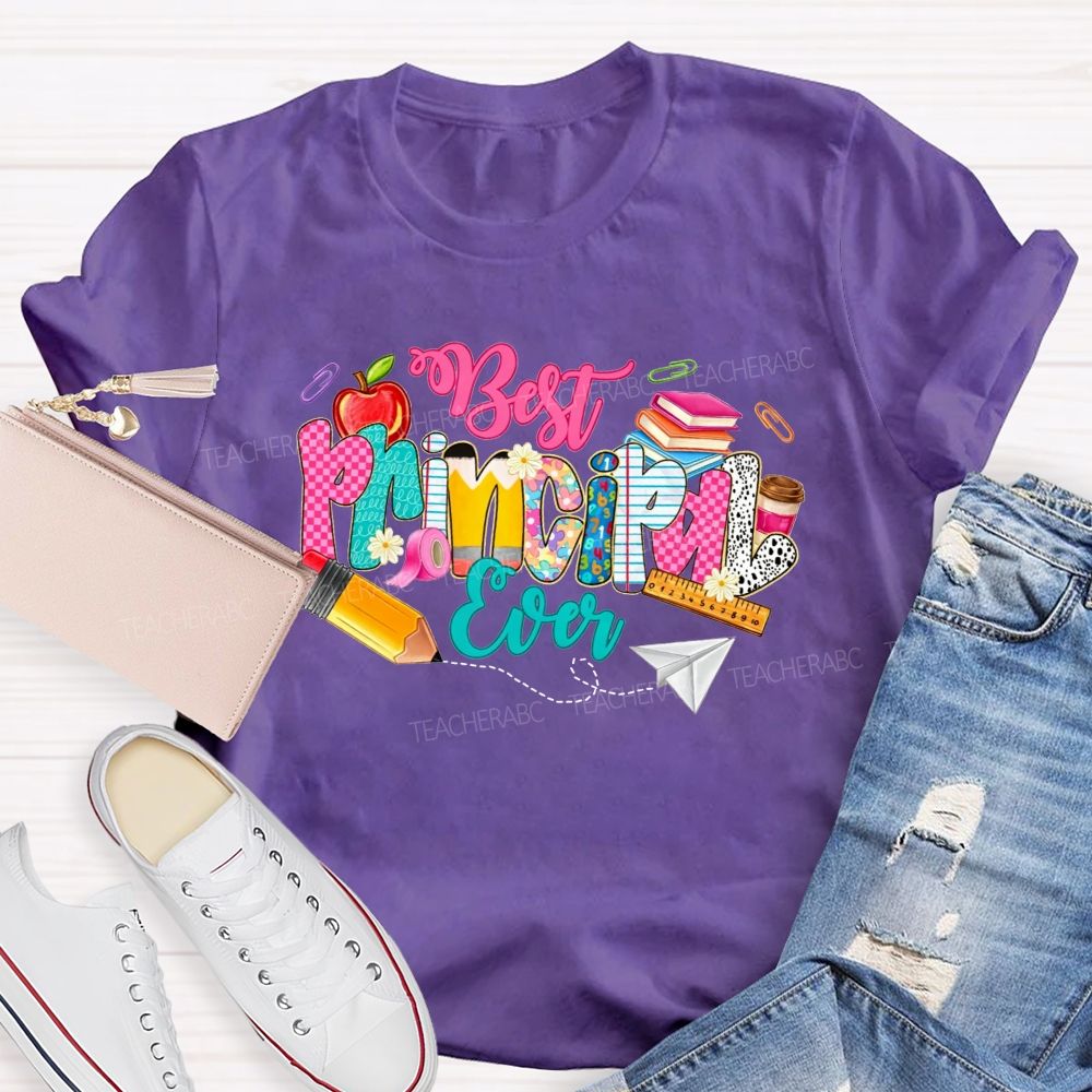 Best Principal Ever Doodle School Supplies Apple Pencil Coffee T-shirt
