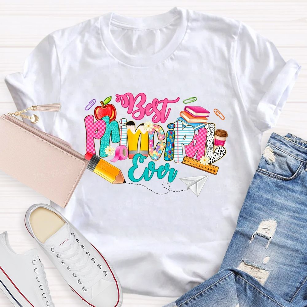 Best Principal Ever Doodle School Supplies Apple Pencil Coffee T-shirt