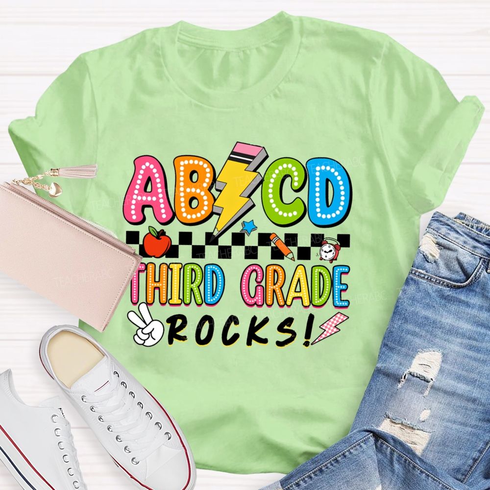 Personalized Grade ABCD Third Grade Rocks Teacher T-shirt