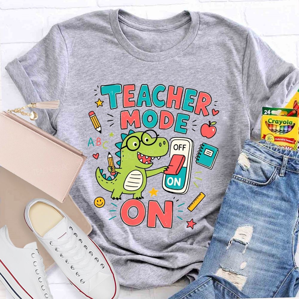 Teacher Mode On Cute Green Dinosaur Glasses Teacher T-shirt
