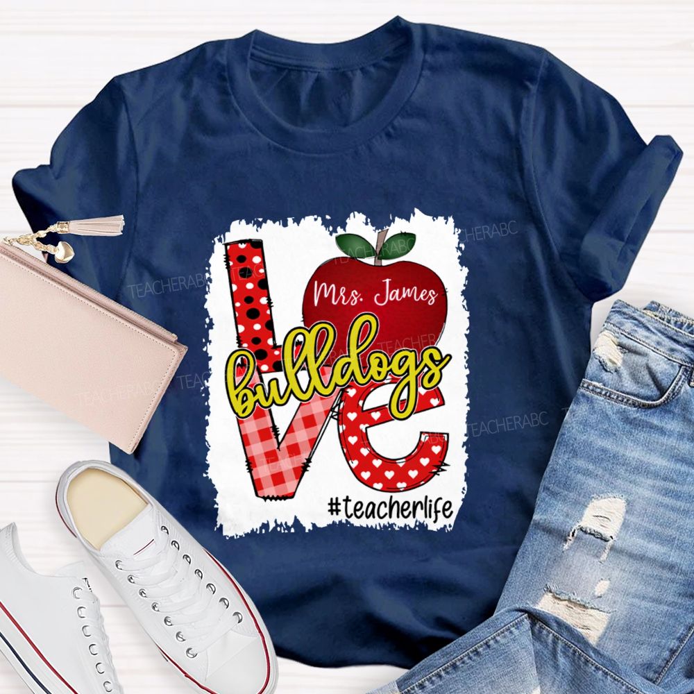Personalized Name And Mascot Love Apple Love My Students Teacher T-Shirt
