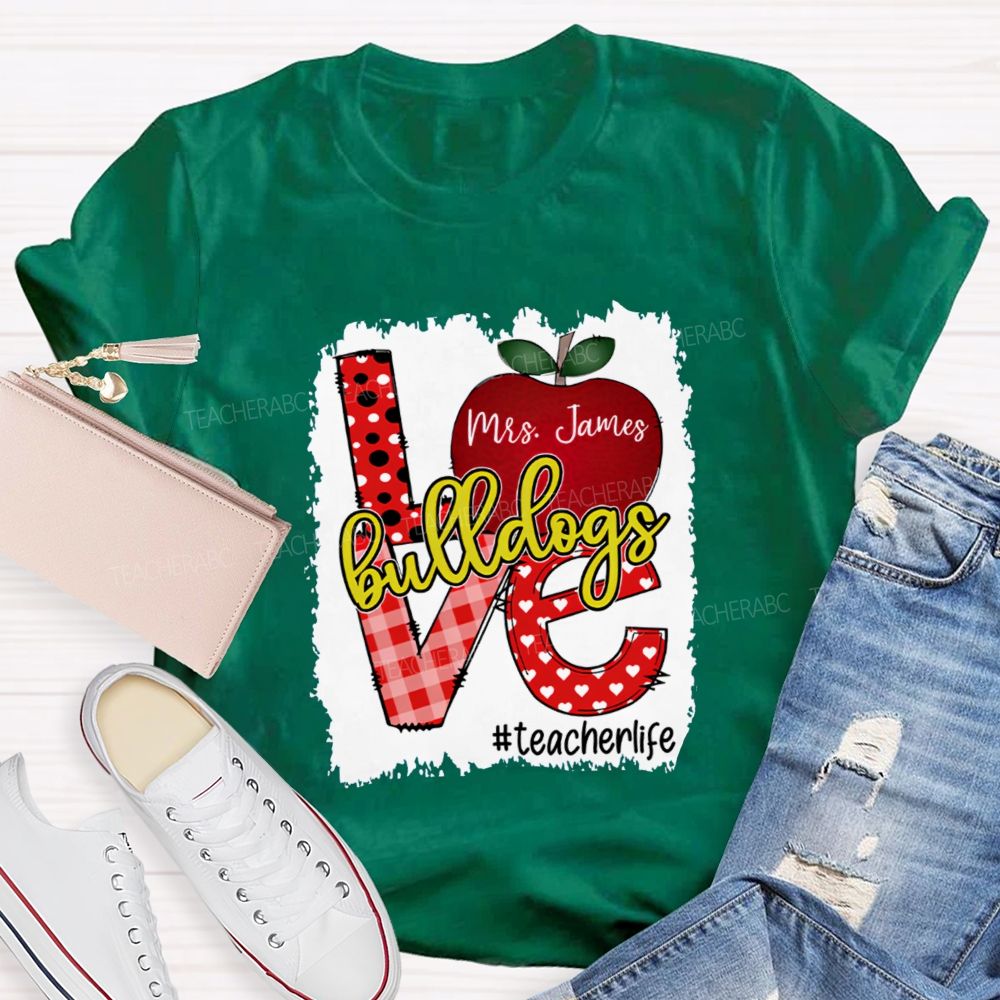 Personalized Name And Mascot Love Apple Love My Students Teacher T-Shirt