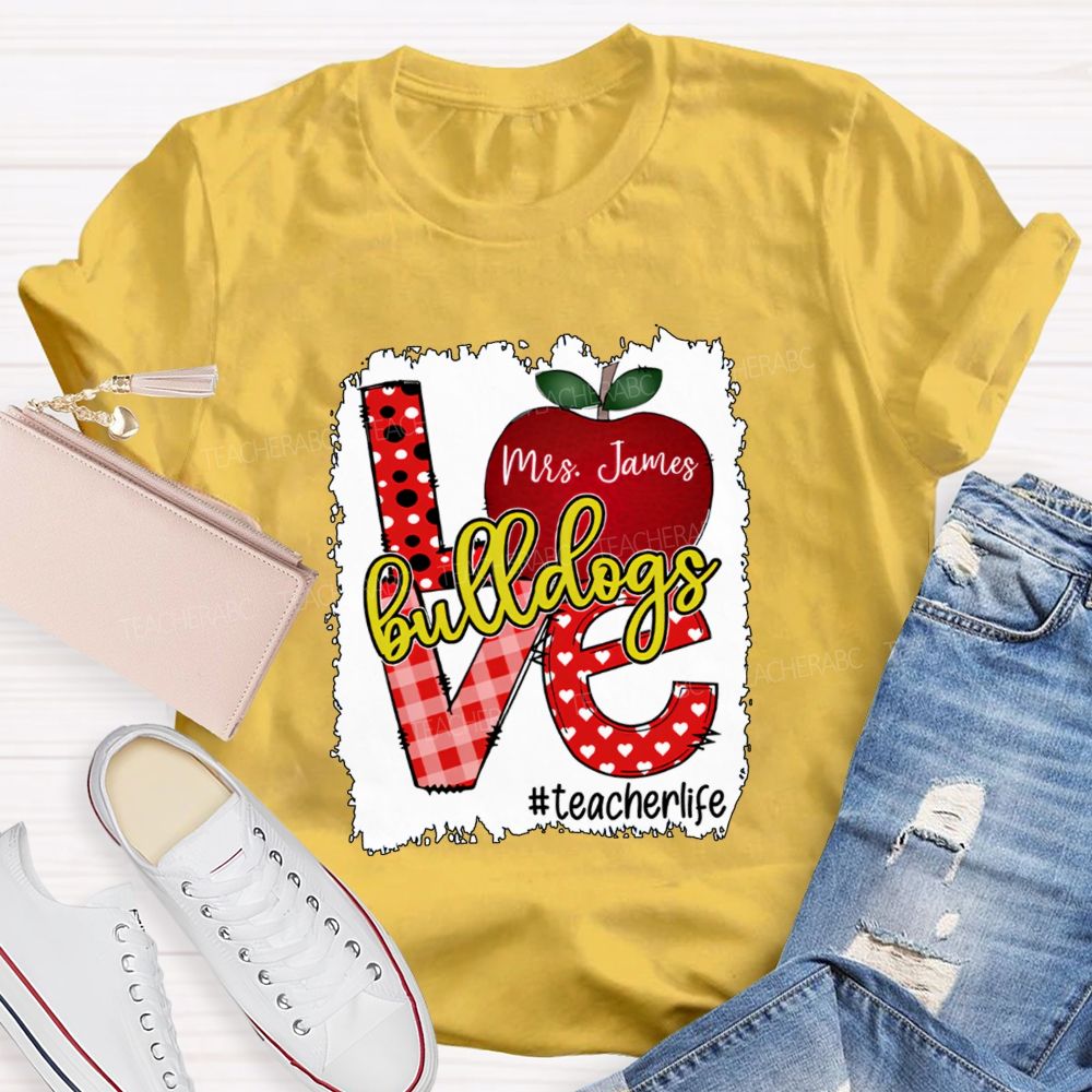 Personalized Name And Mascot Love Apple Love My Students Teacher T-Shirt