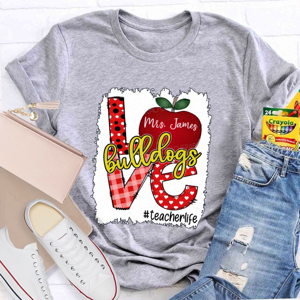 Personalized Name And Mascot Love Apple Love My Students Teacher T-Shirt