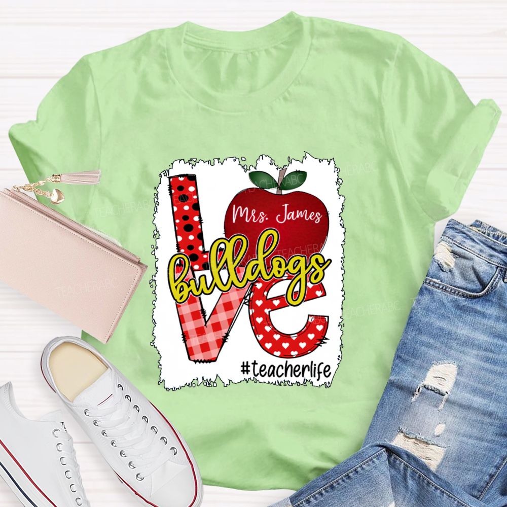 Personalized Name And Mascot Love Apple Love My Students Teacher T-Shirt