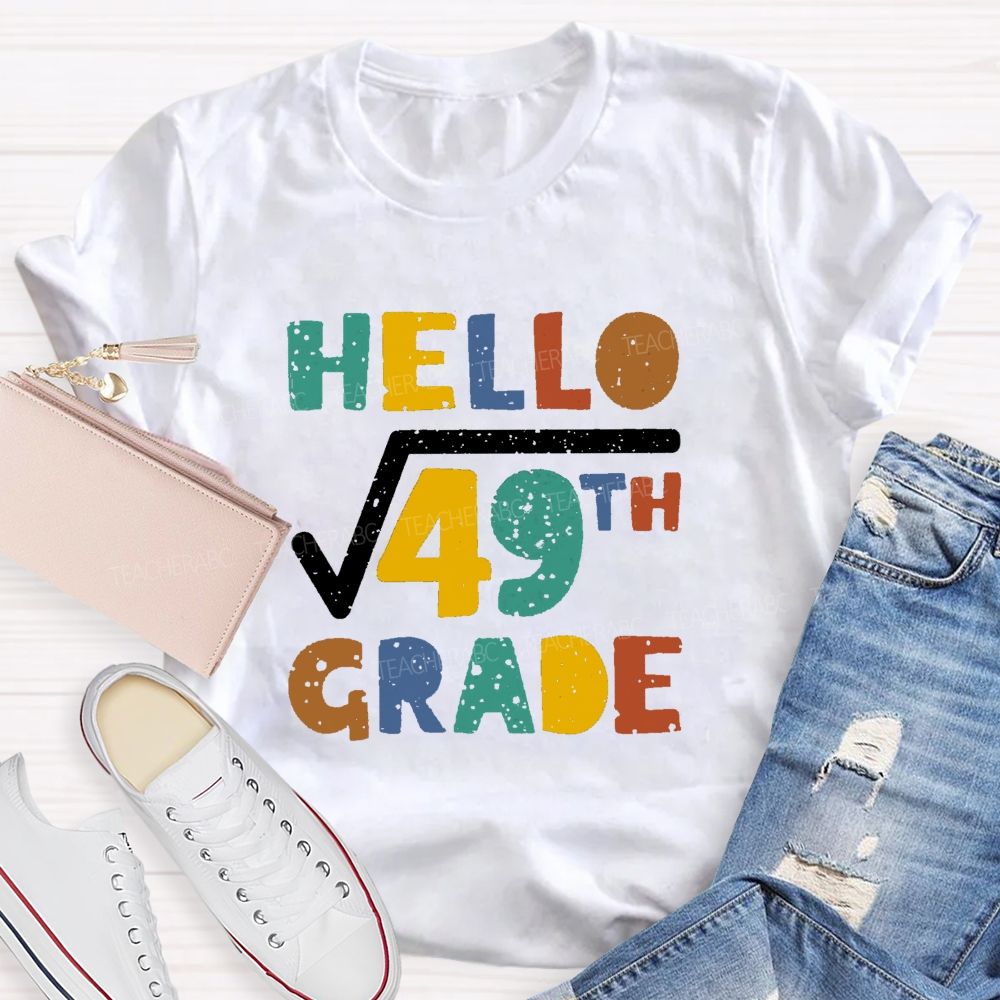 Personalized Grade Hello 7th Grade Mathematical Square Root Teacher T-shirt