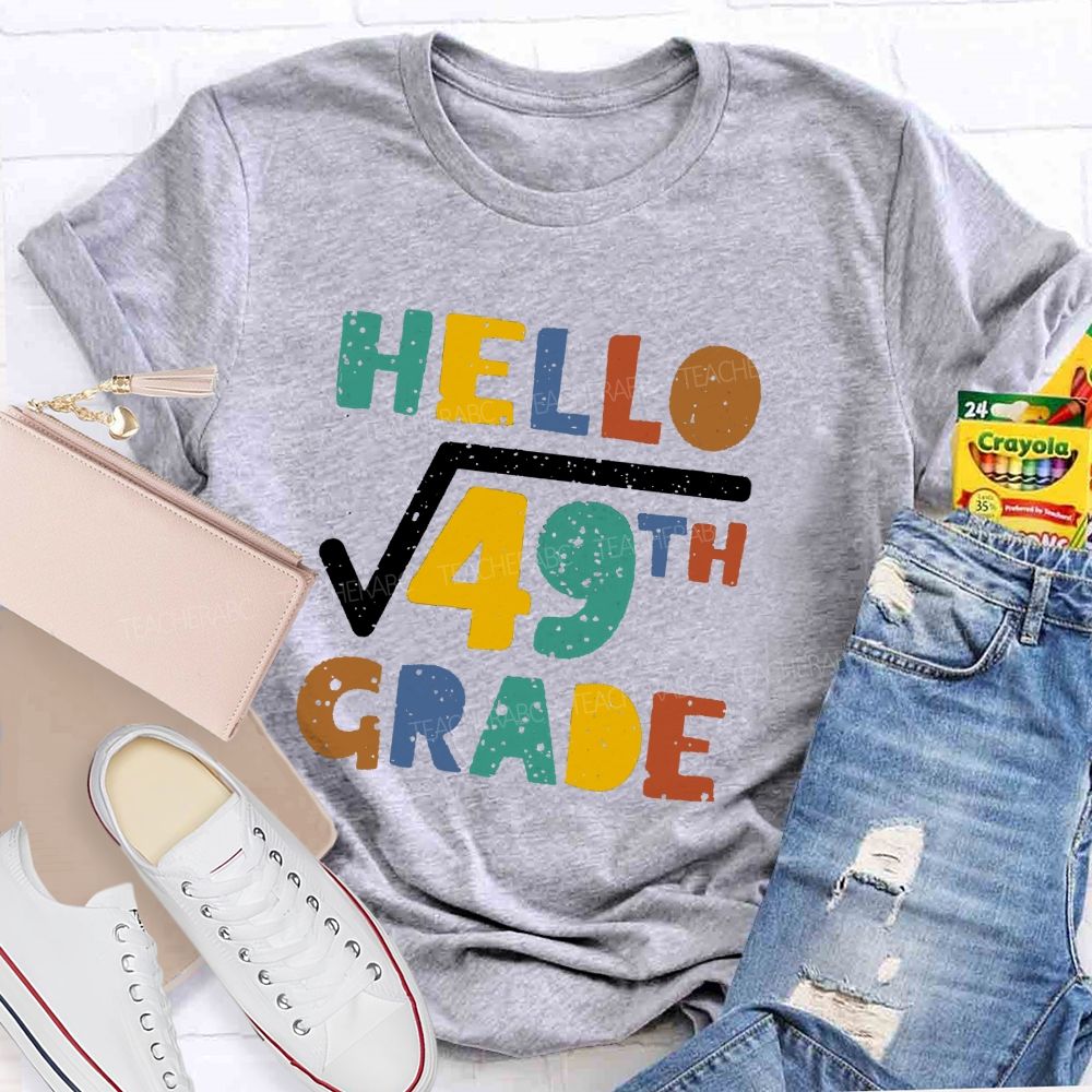 Personalized Grade Hello 7th Grade Mathematical Square Root Teacher T-shirt
