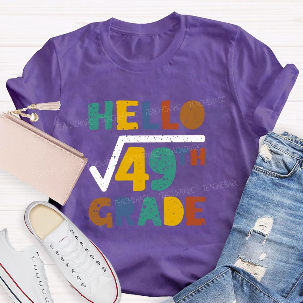 Personalized Grade Hello 7th Grade Mathematical Square Root Teacher T-shirt