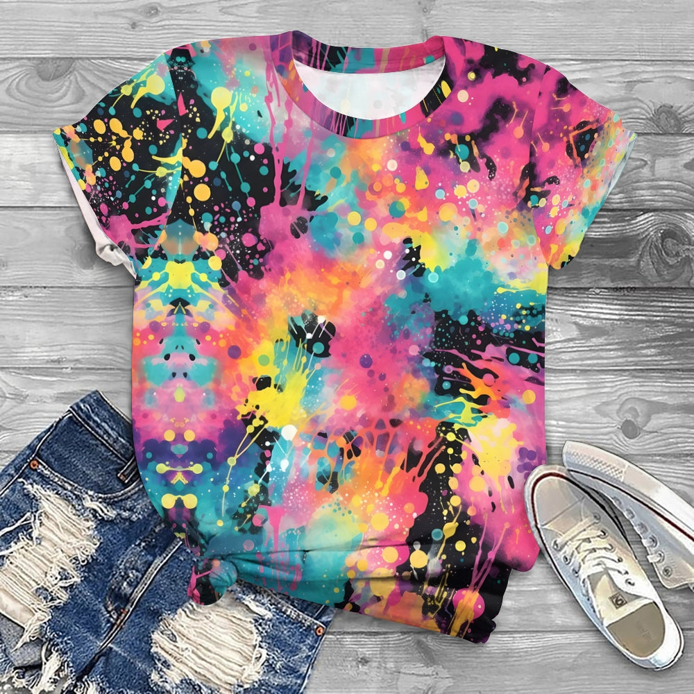 Pink artistic tie-dye Printed T-shirt