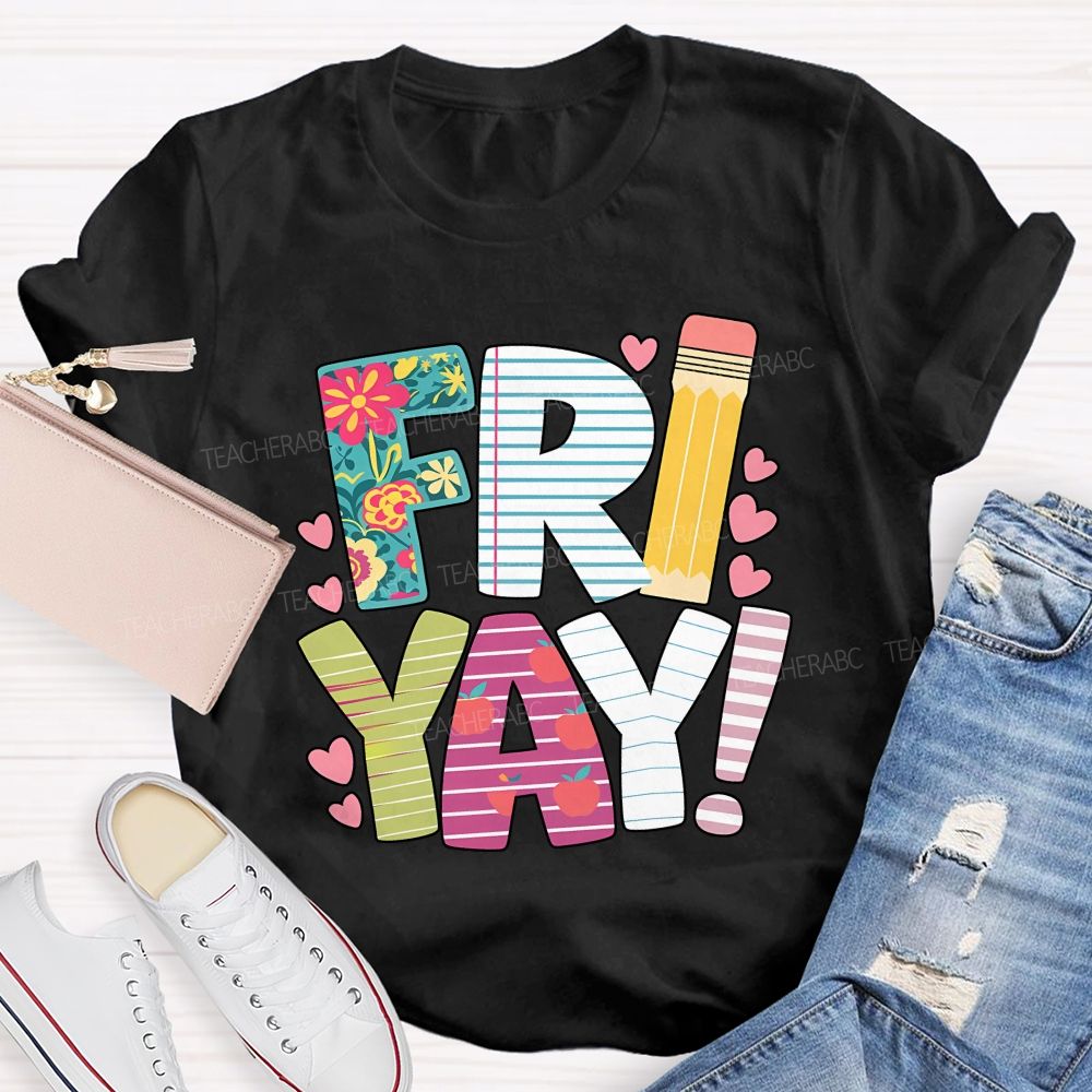 Friyay Friday Floral Pencil Apple Teacher T-shirt