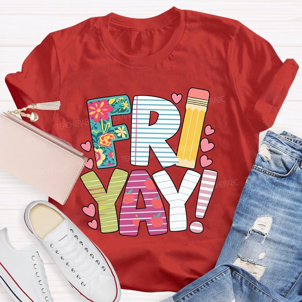 Friyay Friday Floral Pencil Apple Teacher T-shirt