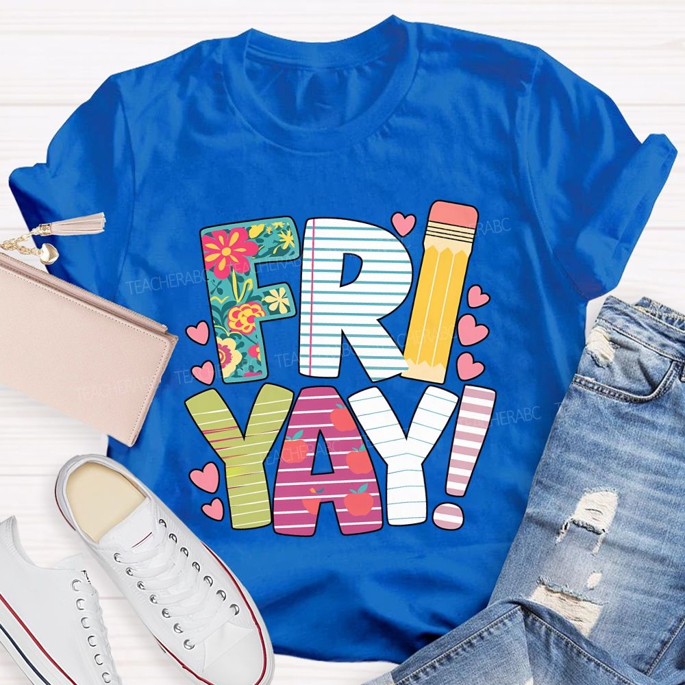 Friyay Friday Floral Pencil Apple Teacher T-shirt