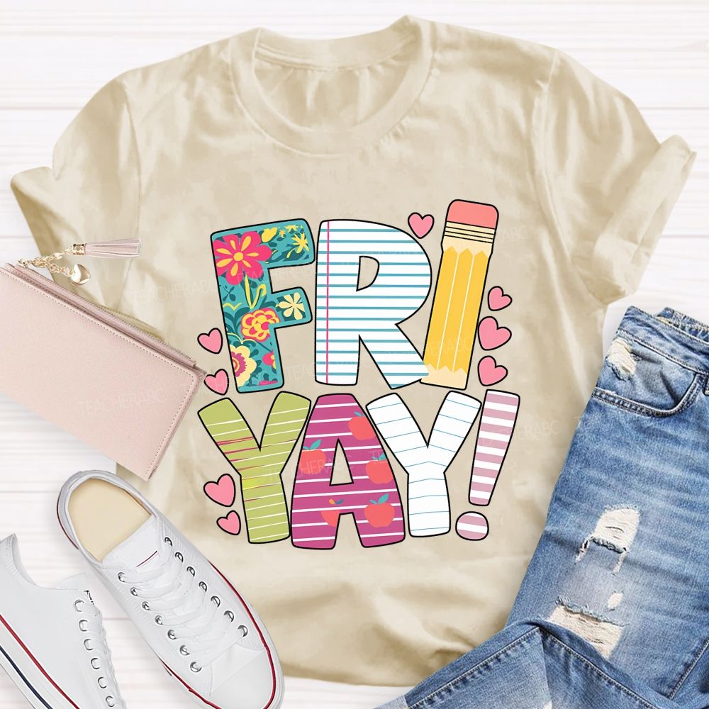 Friyay Friday Floral Pencil Apple Teacher T-shirt
