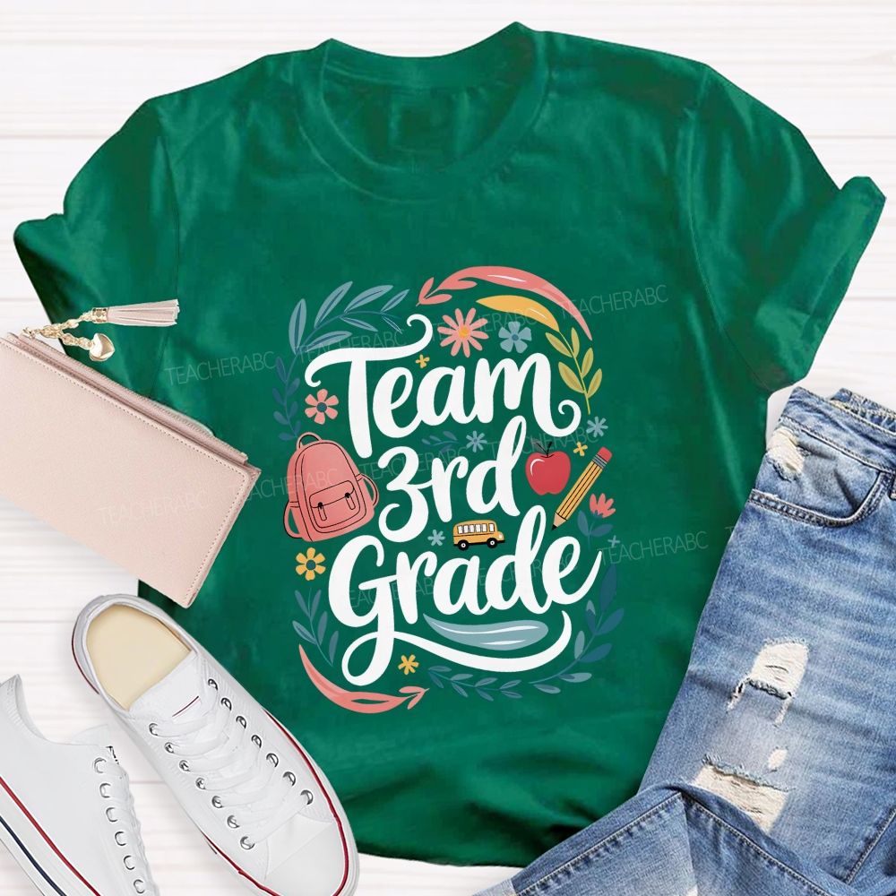 Personalized Grade Team 3rd Grade Floral Teacher Vibes T-shirt