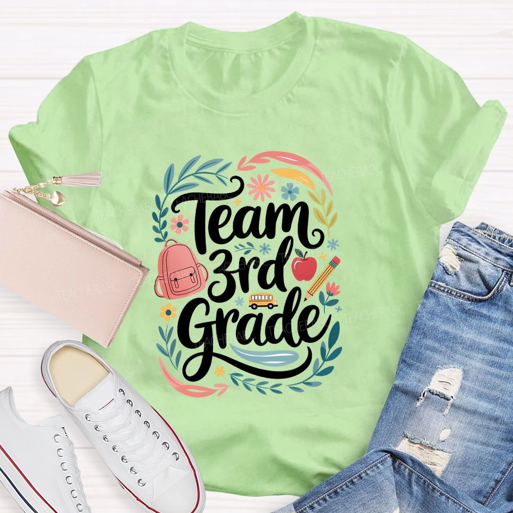 Personalized Grade Team 3rd Grade Floral Teacher Vibes T-shirt