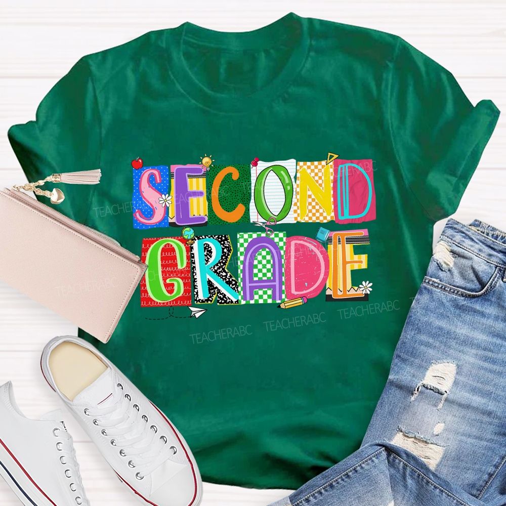 Personalized Grade Second Grade Scrapbook Collage Teacher T-shirt