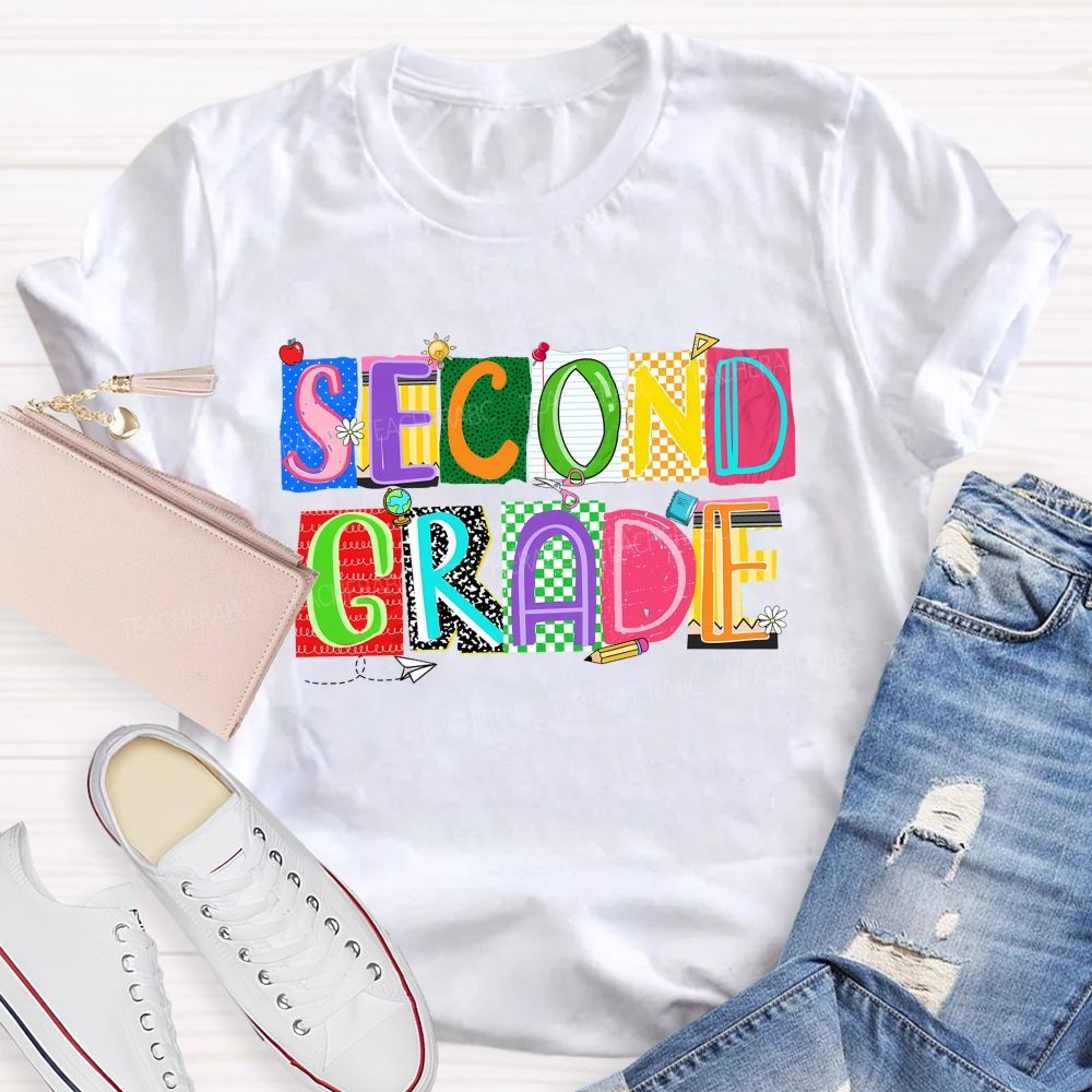 Personalized Grade Second Grade Scrapbook Collage Teacher T-shirt