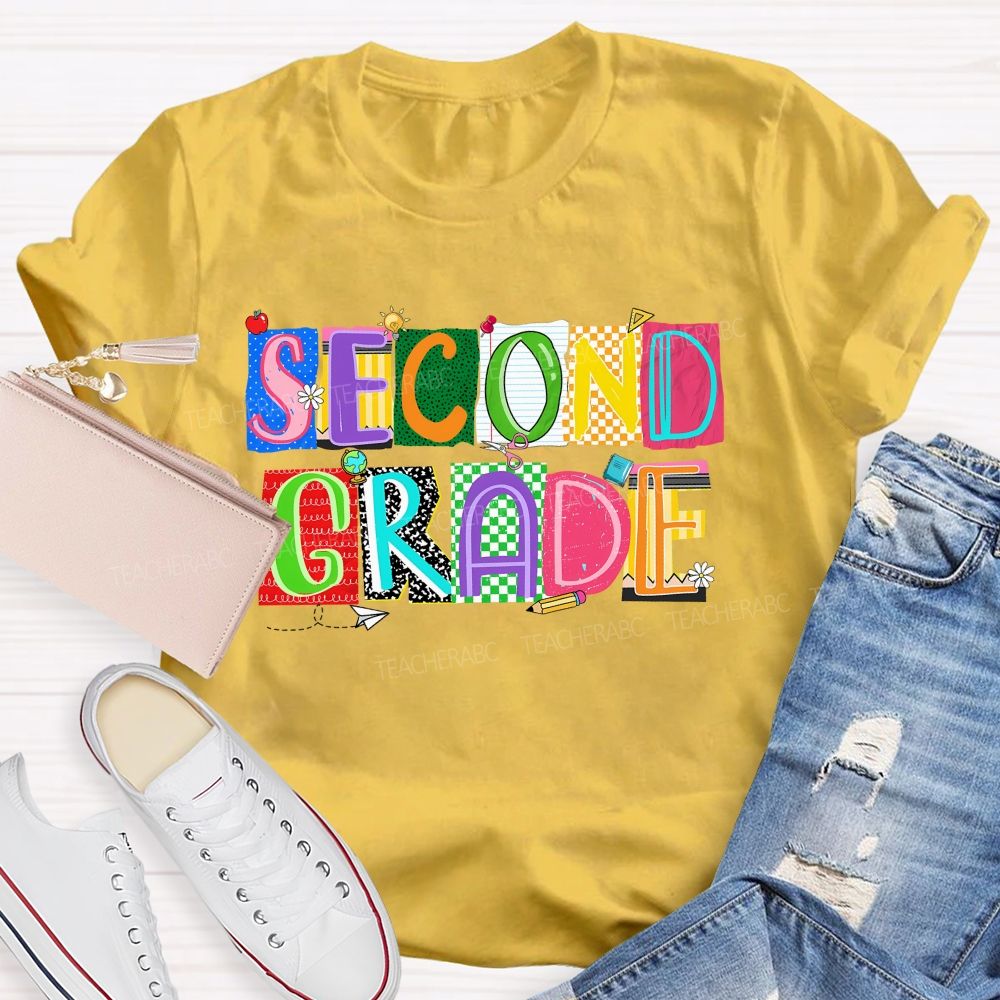 Personalized Grade Second Grade Scrapbook Collage Teacher T-shirt