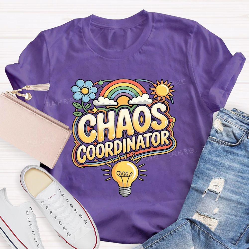 Chaos Coordinator Rainbow Daisy Light Bulb Teacher T-shirt