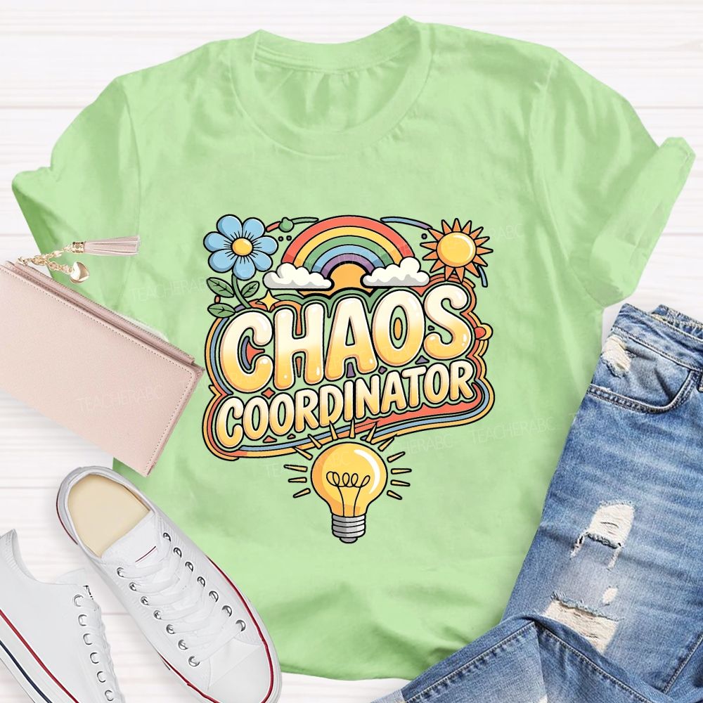 Chaos Coordinator Rainbow Daisy Light Bulb Teacher T-shirt