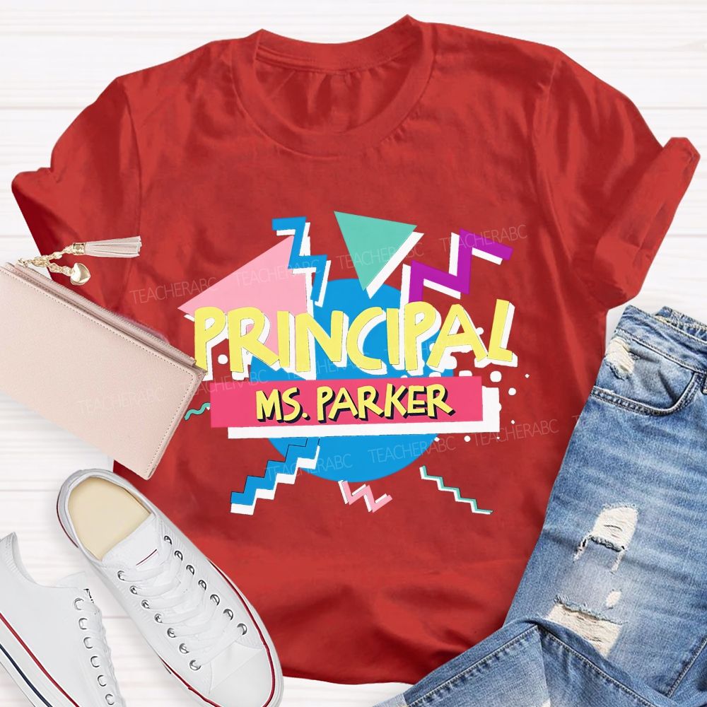 Personalized Name Principal Memphis Geometric Triangle T-shirt