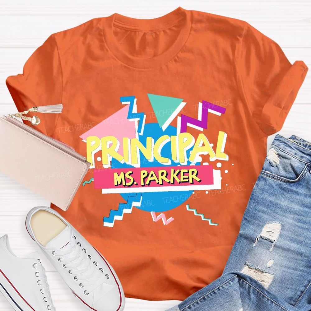 Personalized Name Principal Memphis Geometric Triangle T-shirt