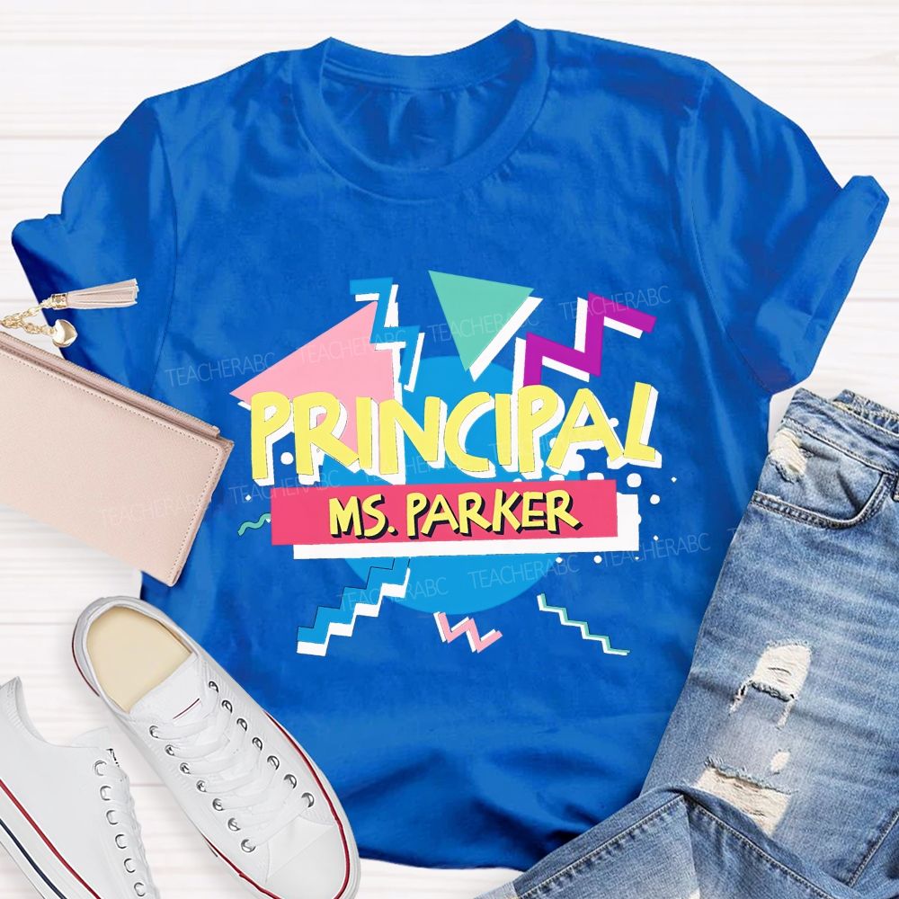 Personalized Name Principal Memphis Geometric Triangle T-shirt