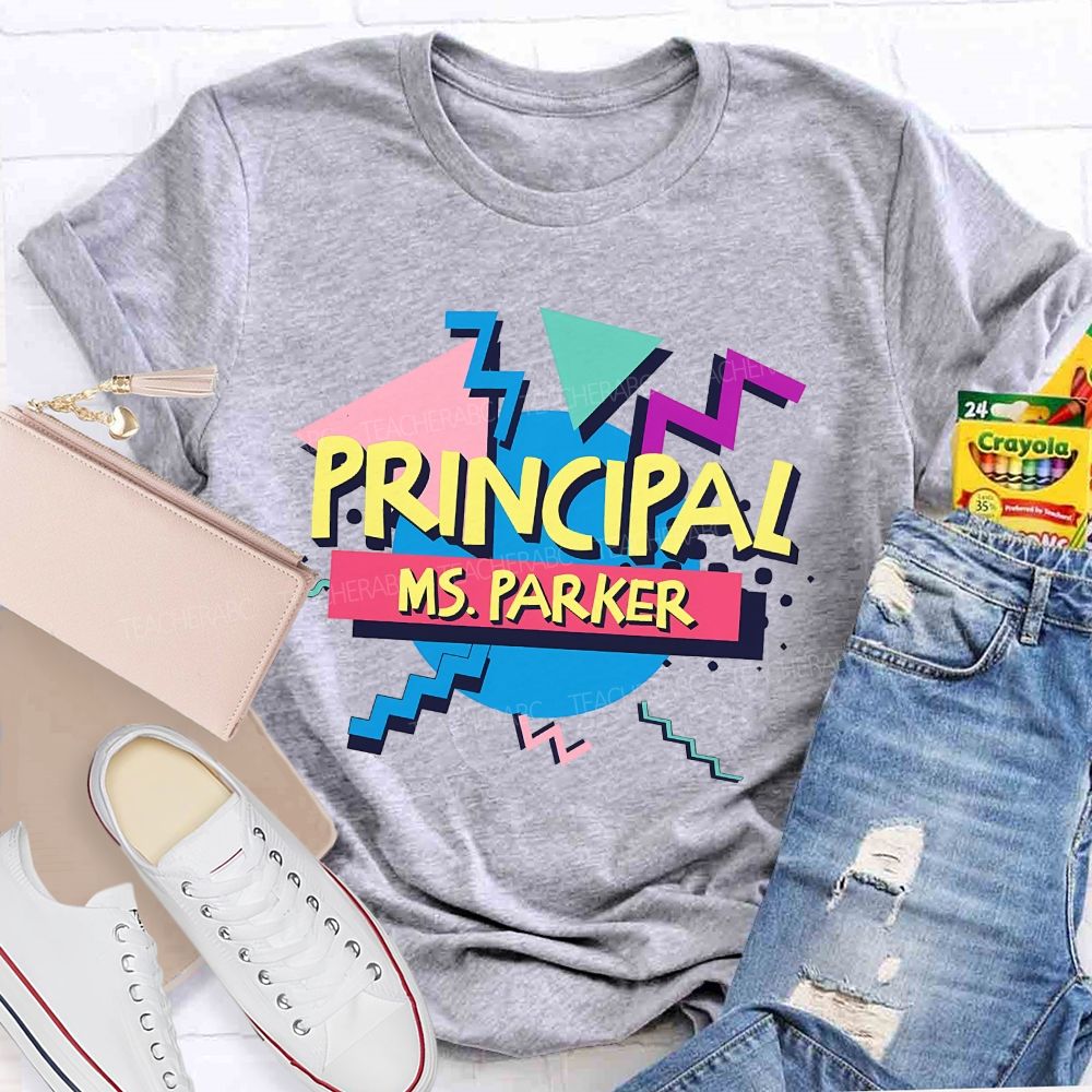 Personalized Name Principal Memphis Geometric Triangle T-shirt