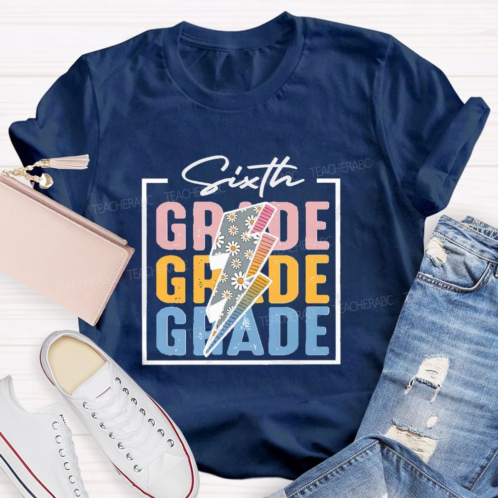 Personalized Grade Colorful Letters Daisy Printed Teacher T-Shirt