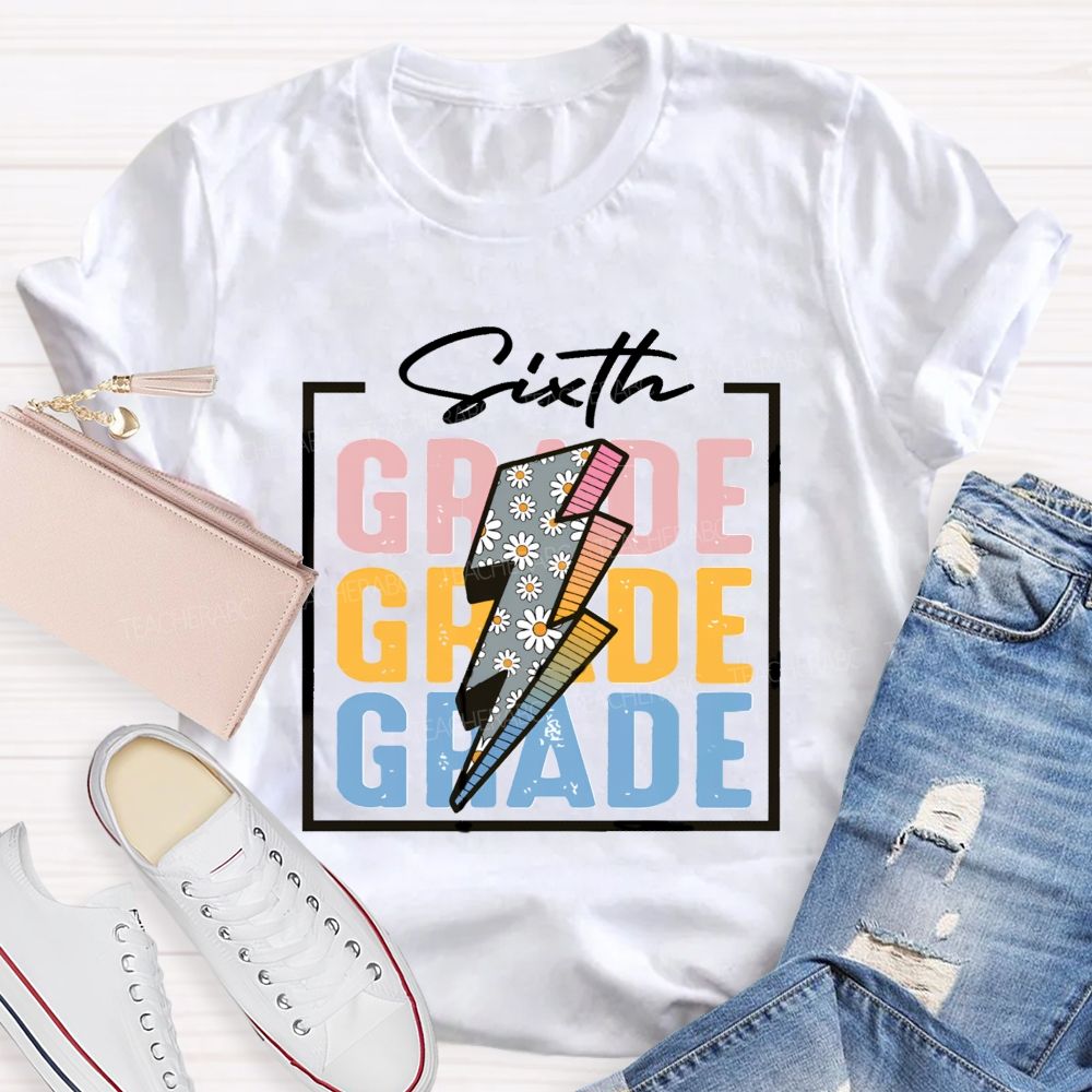 Personalized Grade Colorful Letters Daisy Printed Teacher T-Shirt