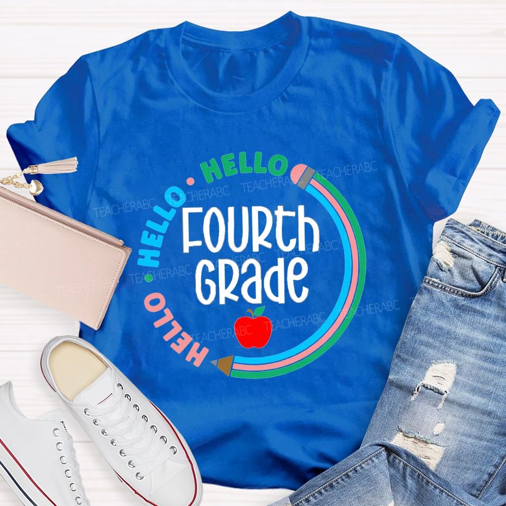 Personalized Grade Hello Hello Back To School Pencil Circle Teacher T-Shirt