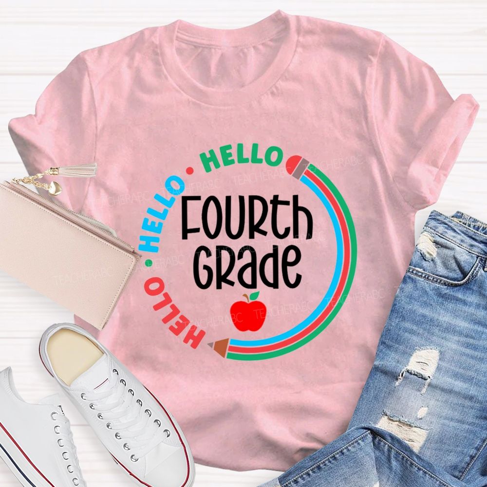 Personalized Grade Hello Hello Back To School Pencil Circle Teacher T-Shirt