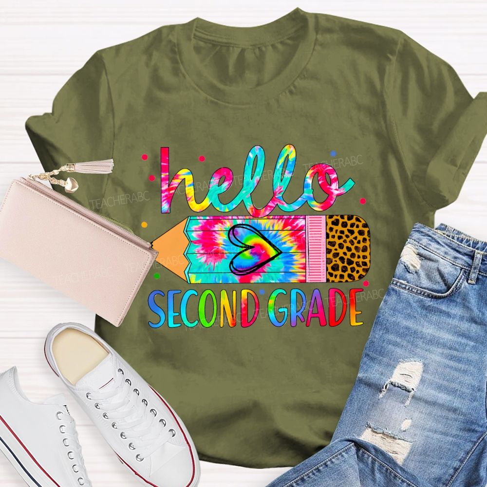 Personalized Grade Colorful Leopard Print With Gradient Pencil-Sketch Effect Teacher T-Shirt