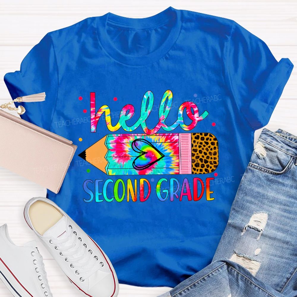 Personalized Grade Colorful Leopard Print With Gradient Pencil-Sketch Effect Teacher T-Shirt