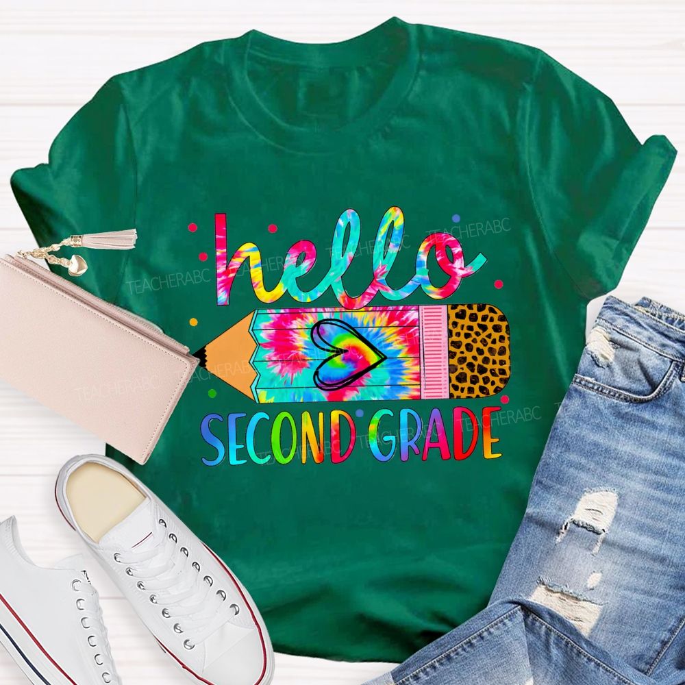 Personalized Grade Colorful Leopard Print With Gradient Pencil-Sketch Effect Teacher T-Shirt