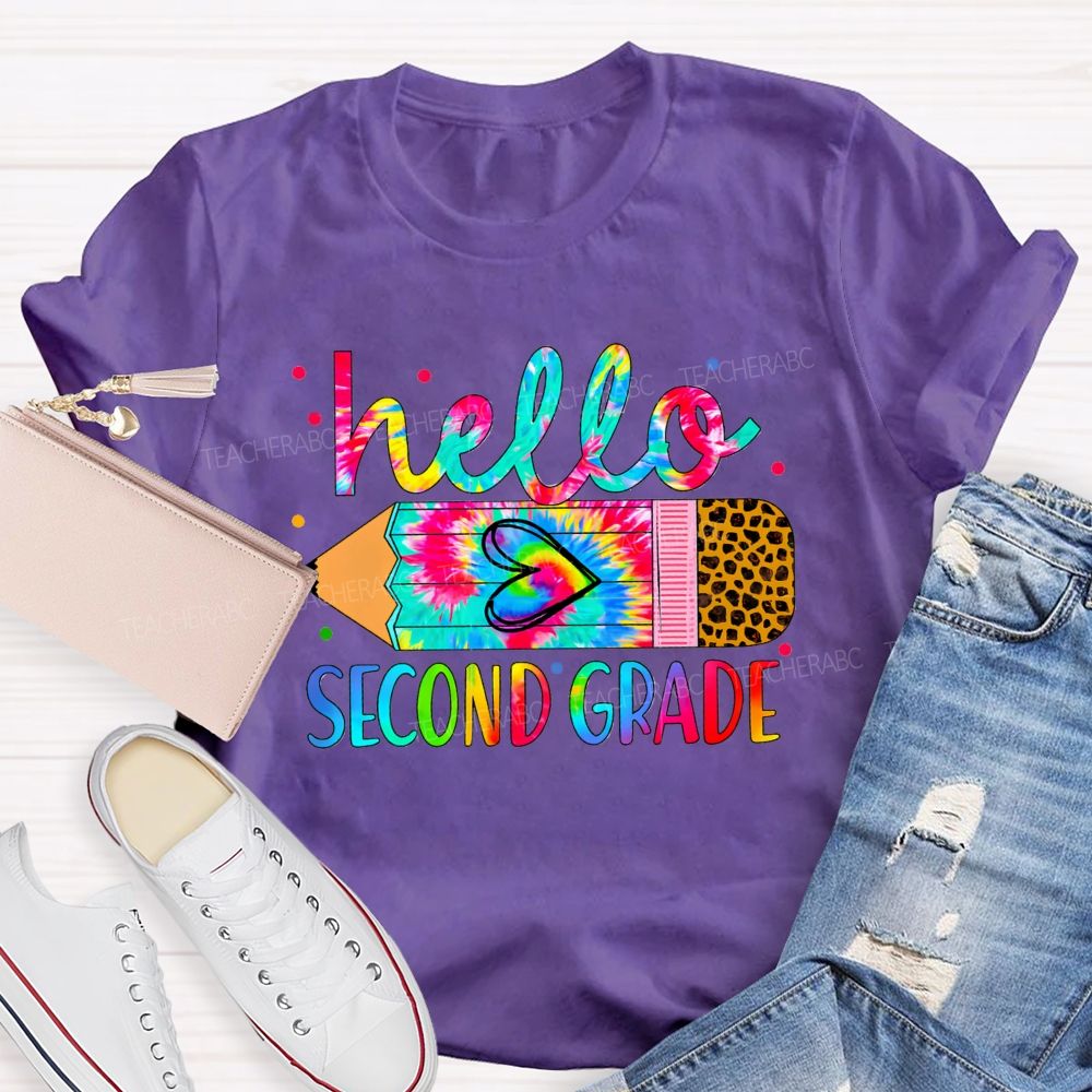 Personalized Grade Colorful Leopard Print With Gradient Pencil-Sketch Effect Teacher T-Shirt