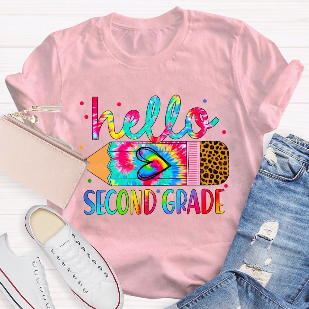 Personalized Grade Colorful Leopard Print With Gradient Pencil-Sketch Effect Teacher T-Shirt