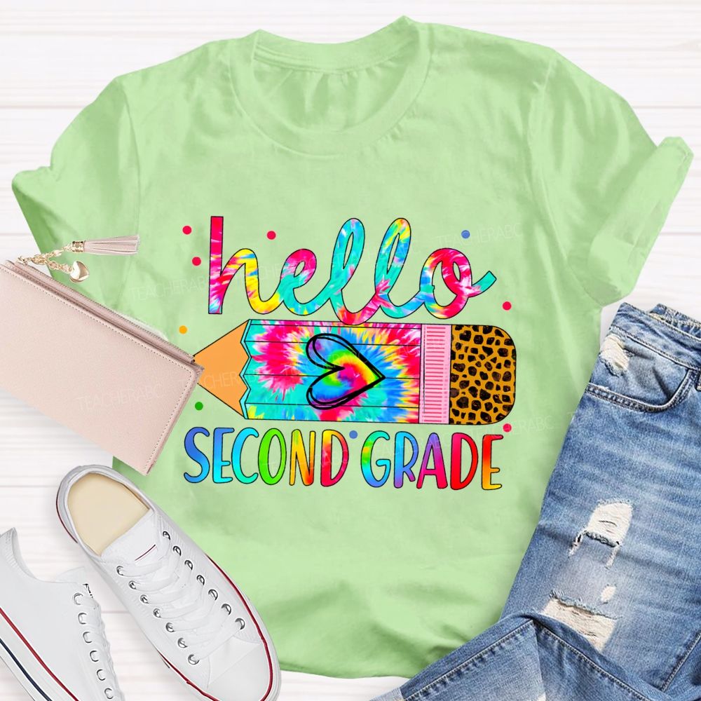 Personalized Grade Colorful Leopard Print With Gradient Pencil-Sketch Effect Teacher T-Shirt