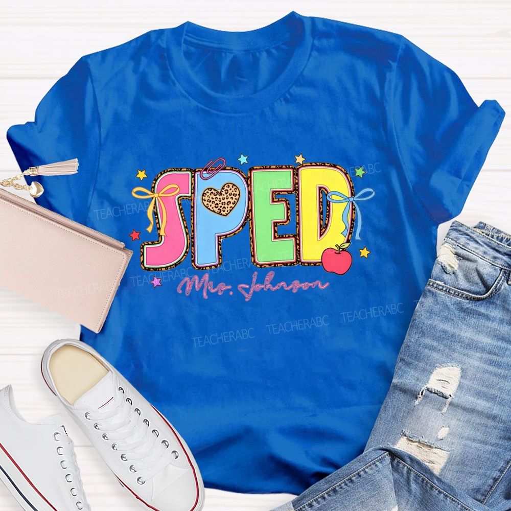 Personalized Name Sped Leopard Print Teacher T-shirt