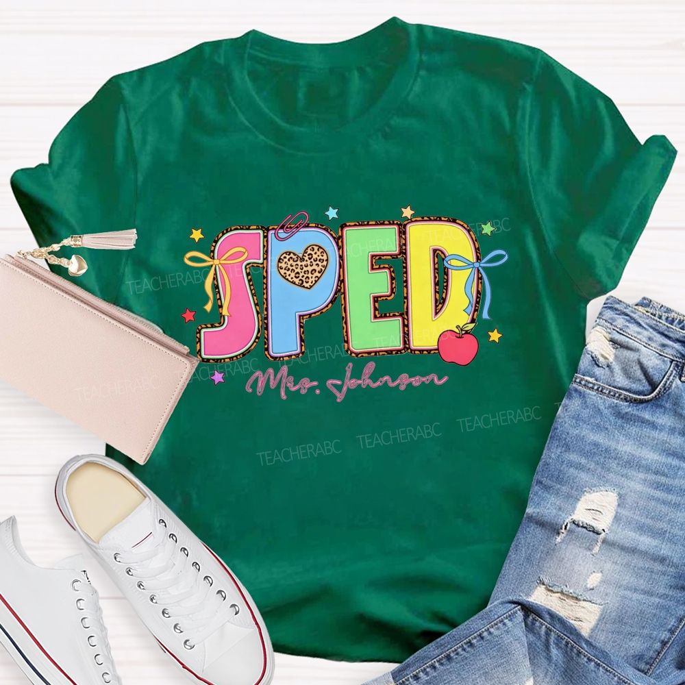 Personalized Name Sped Leopard Print Teacher T-shirt