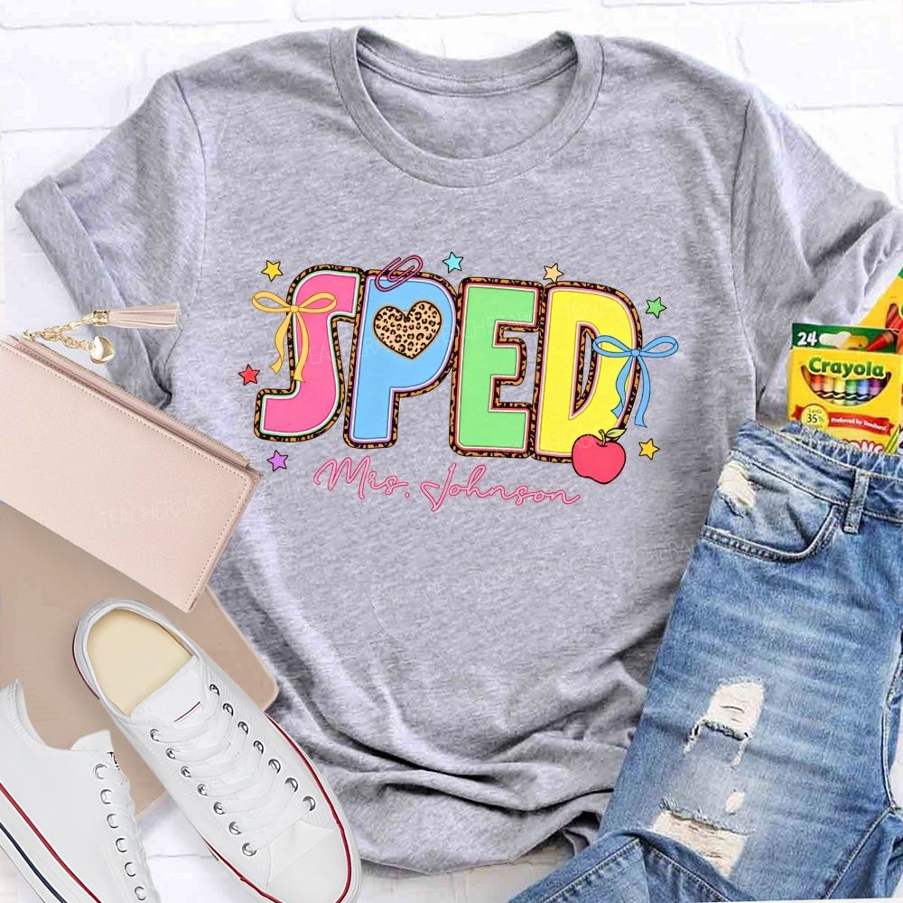 Personalized Name Sped Leopard Print Teacher T-shirt