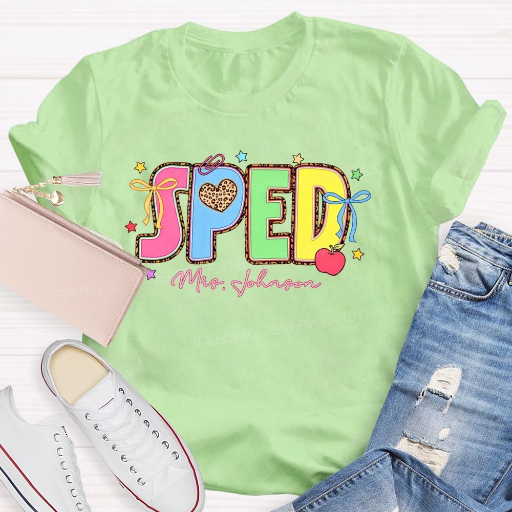 Personalized Name Sped Leopard Print Teacher T-shirt