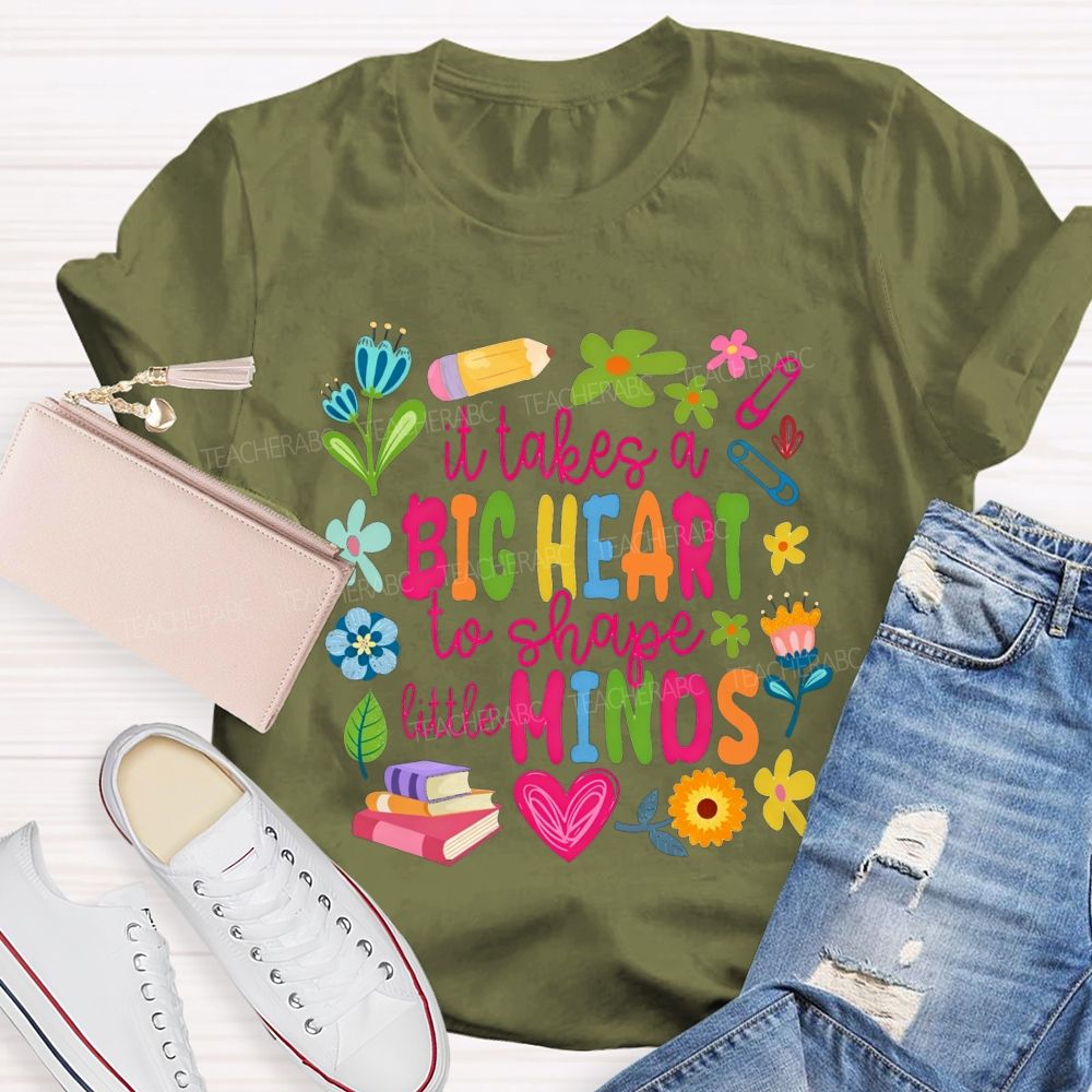 It Takes A Big Heart To Shape Little Minds Teacher Floral Pencil Book Teacher T-shirt