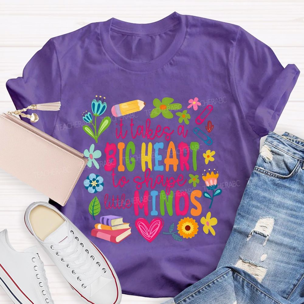 It Takes A Big Heart To Shape Little Minds Teacher Floral Pencil Book Teacher T-shirt