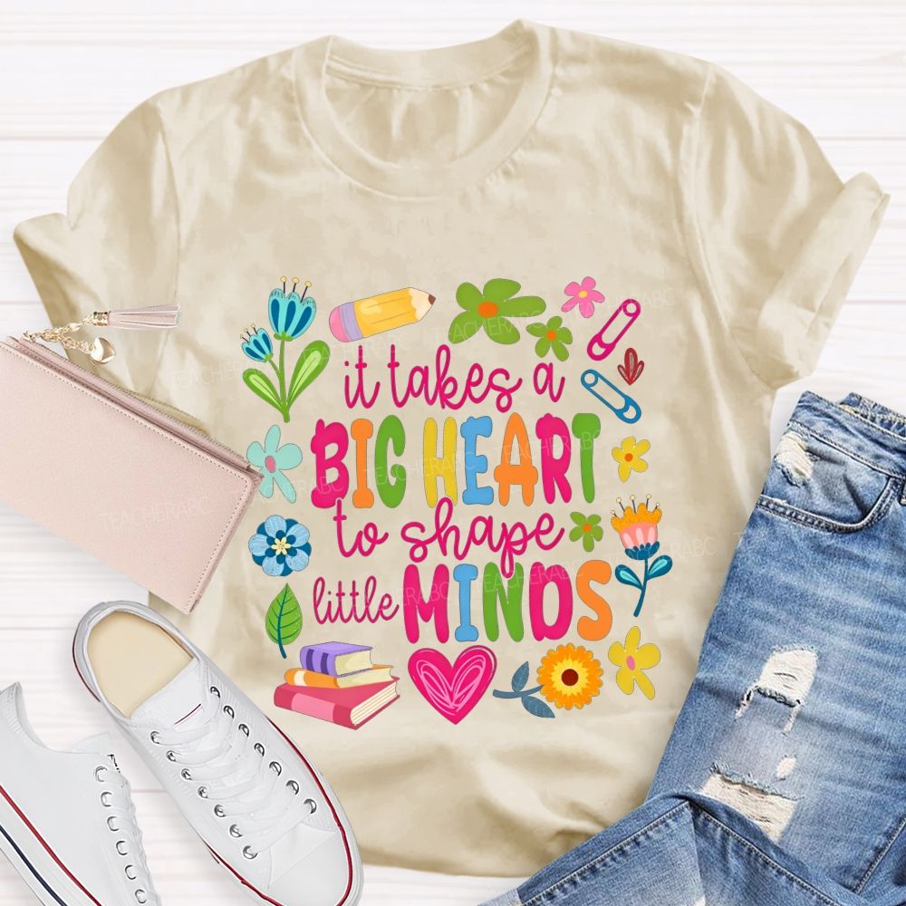 It Takes A Big Heart To Shape Little Minds Teacher Floral Pencil Book Teacher T-shirt